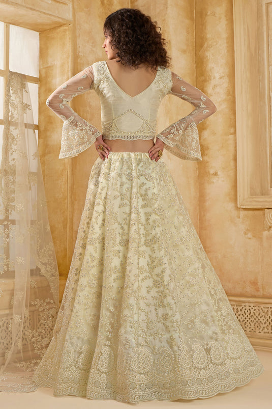 Glamour Embroidered Off White Net Heavy Lehenga Choli