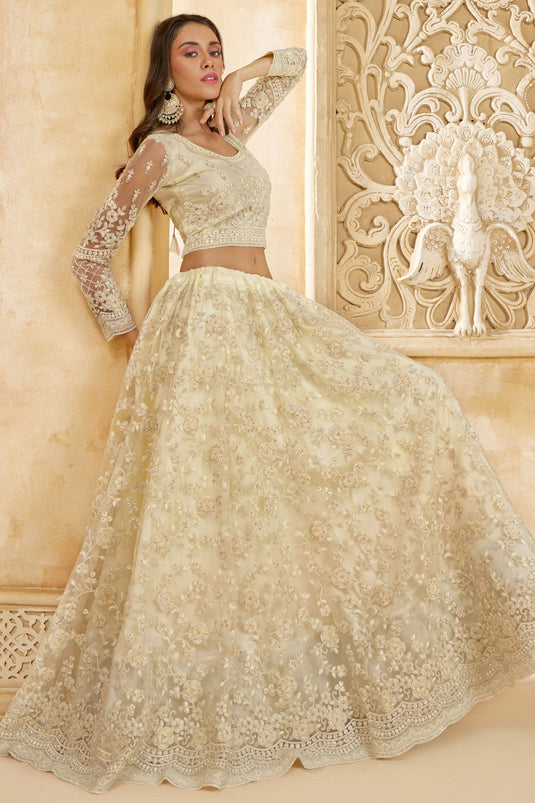 Opulent Off White Wedding Wear Lehenga With Heavy Choli