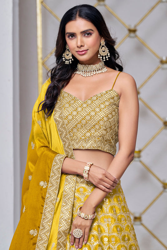 Chinnon Sangeet Wear Lehenga Choli In Yellow Color