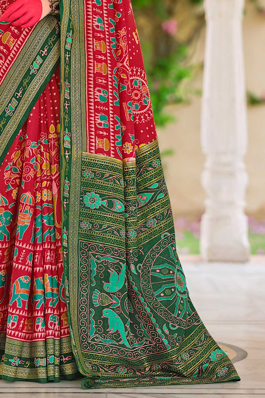 Red Color Art Silk Printed Exquisite Saree