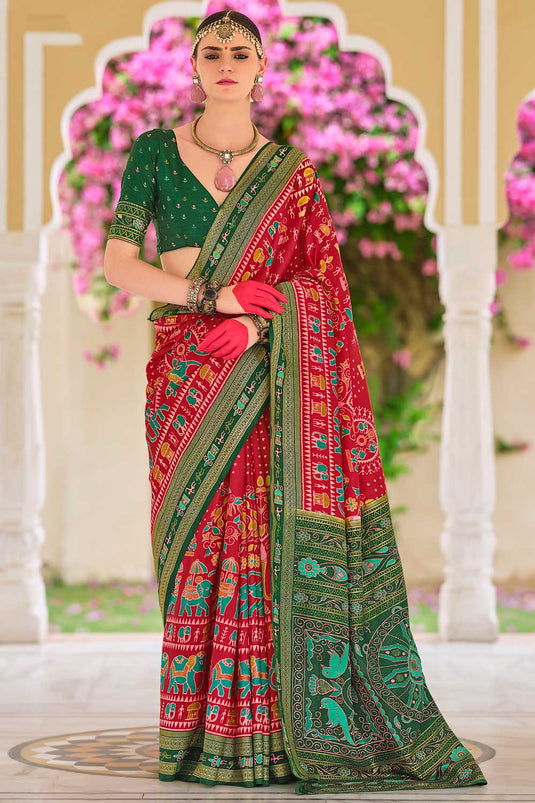 Red Color Art Silk Printed Exquisite Saree