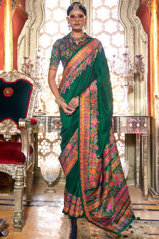 Trendy Art Silk Green Color Saree With Printed Work