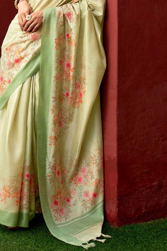 Sea Green Color Art Silk Fabric Princely Floral Printed Saree