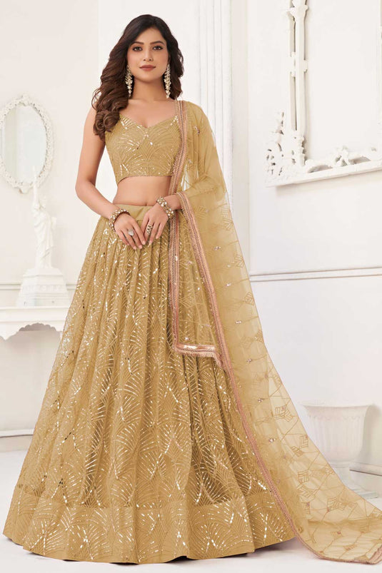 Net Fabric Beige Color Stylish Look Lehenga