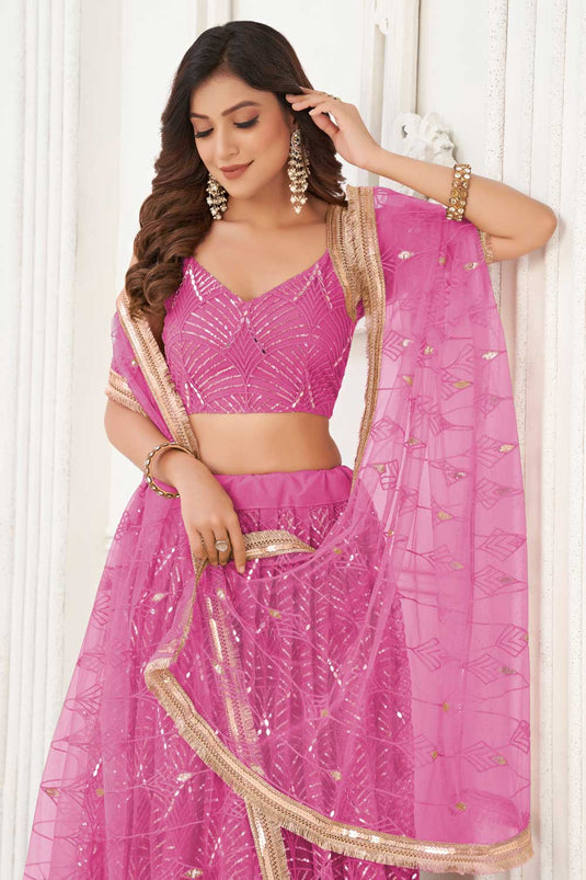 Net Fabric Pink Color Beatific Look Lehenga