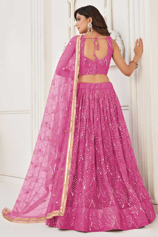 Net Fabric Pink Color Beatific Look Lehenga