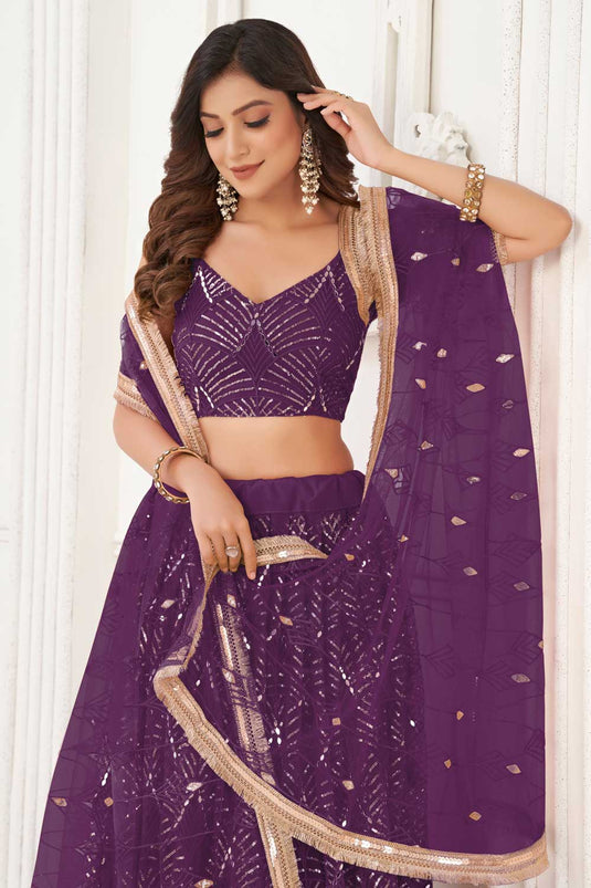 Fabulous Net Fabric Purple Color Lehenga