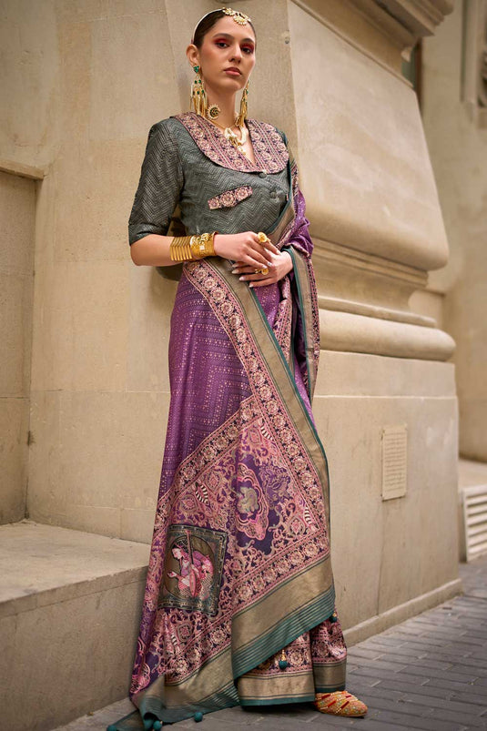 Beguiling Purple Color Viscose Fabric Printed Saree