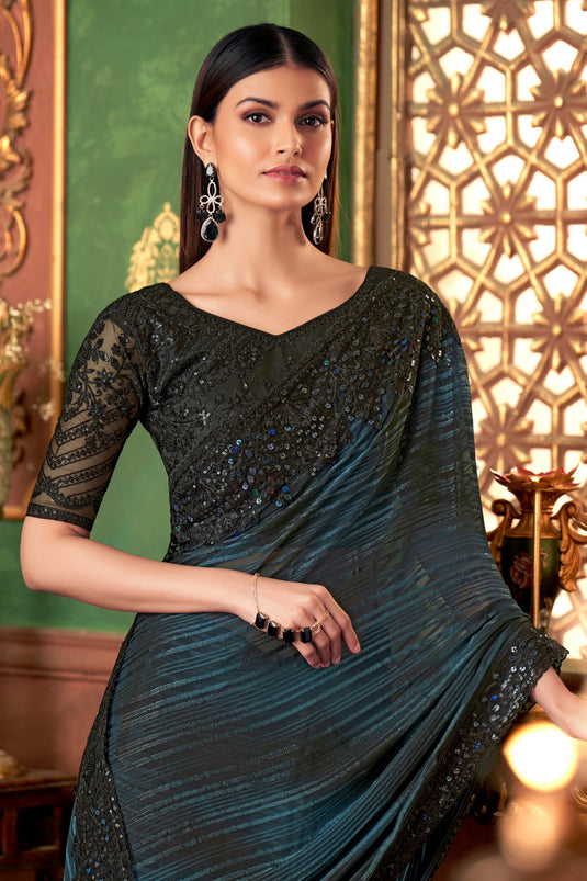 Vibrant Navy Blue Art Silk Wedding Saree