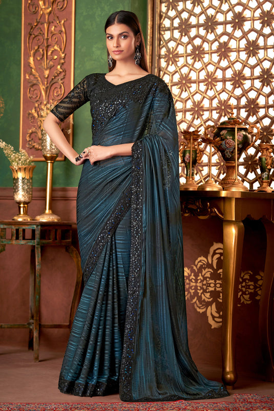 Vibrant Navy Blue Art Silk Wedding Saree