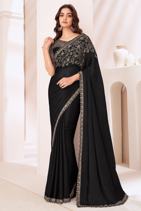 Luxe Black Color Embroidered Saree