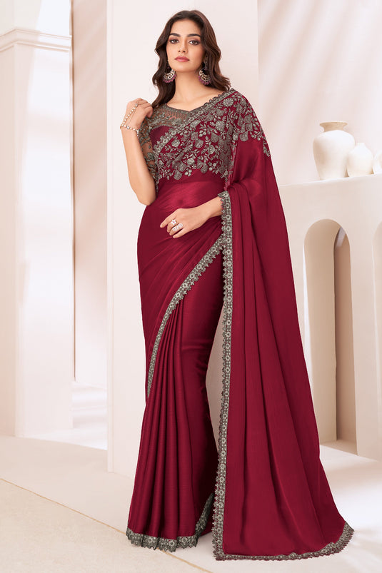 Mystic Chiffon Satin Fabric Fancy Saree