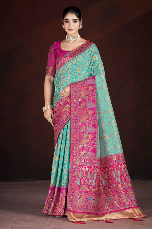 Elegance Cyan Woven Art Silk Wedding Saree