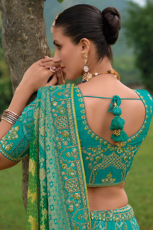 Cyan Heavy Embroidered Bridal Lehenga Choli