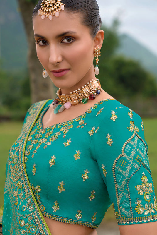 Cyan Heavy Embroidered Bridal Lehenga Choli