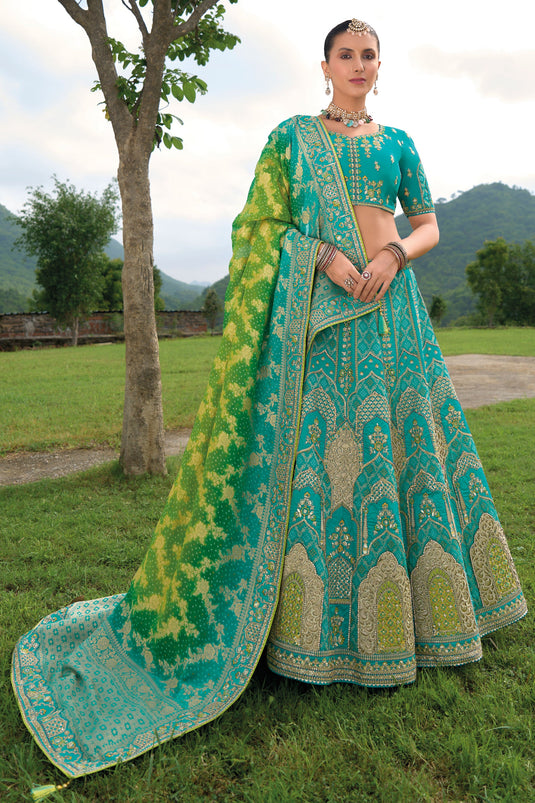 Cyan Heavy Embroidered Bridal Lehenga Choli