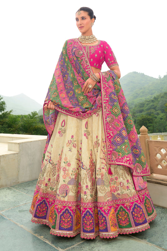 Beige Heavy Embroidered Bridal Lehenga Choli