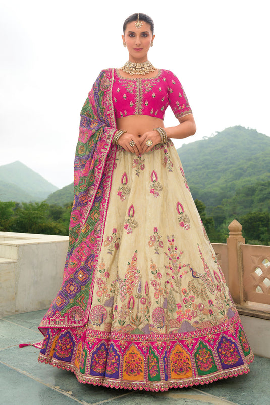 Beige Heavy Embroidered Bridal Lehenga Choli