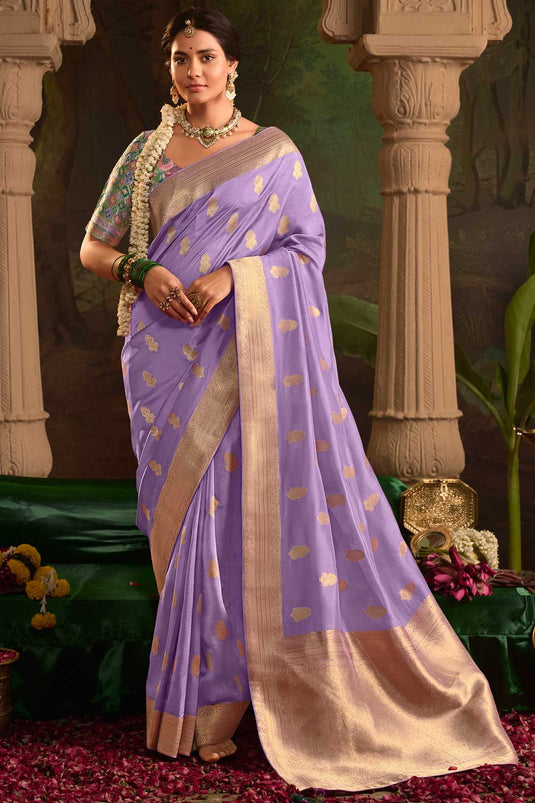 Crepe Silk Fabric Lavender Color Patterned Saree With Weaving Work