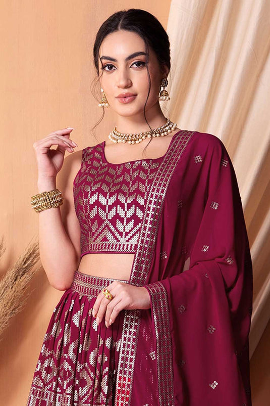 Ravishing Sequins Designs Georgette Lehenga In Magenta Color