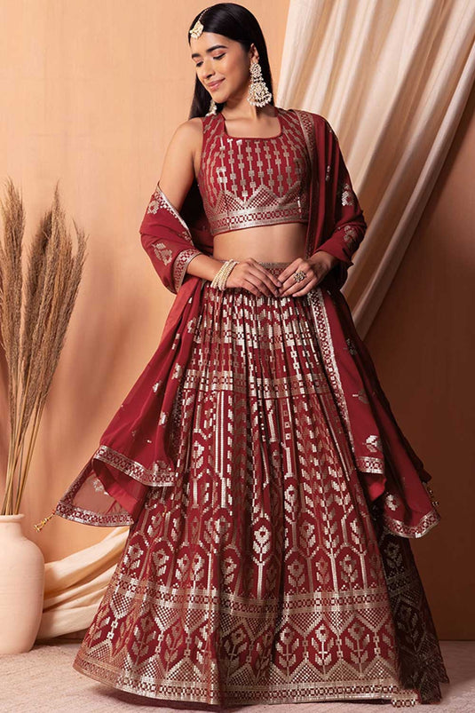 Sequins Designs Maroon Color Lovely Georgette Lehenga