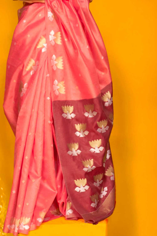 Peach Color Glorious Art Silk Printed Saree