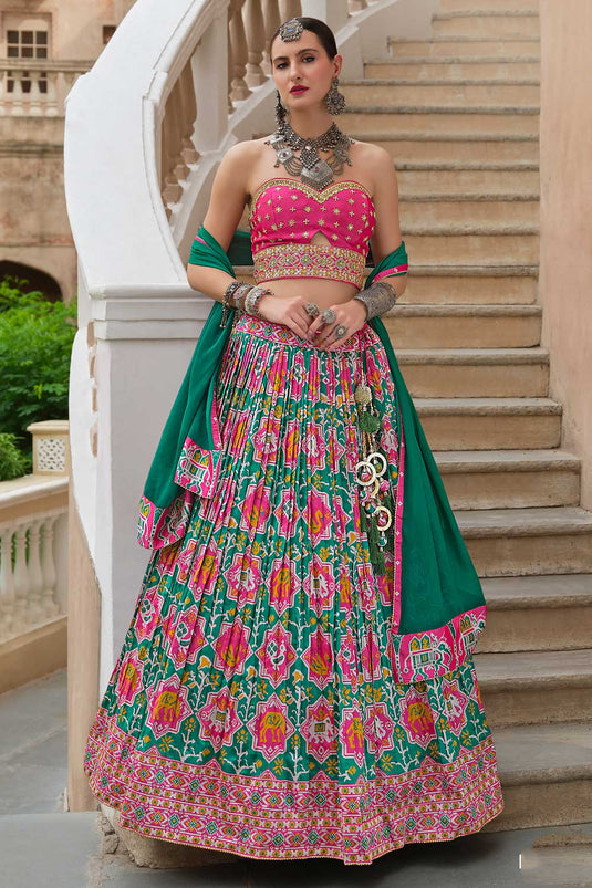 Green Color Sober Readymade Lehenga In Art Silk Fabric