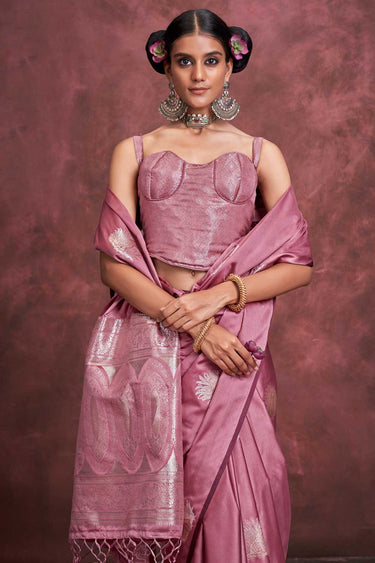 Banarasi Zari Weaving Captivating Pink Color Satin Handloom Silk Saree