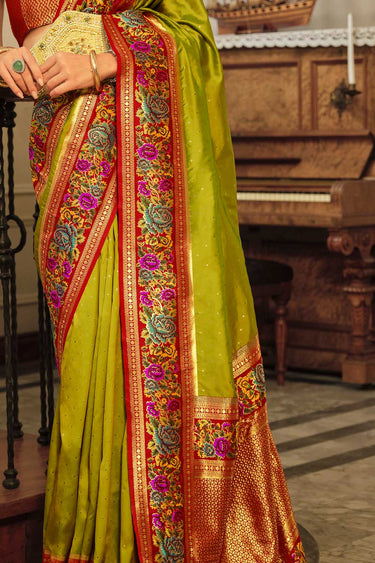 Banarasi Silk Green Color Saree With Eternal Weave