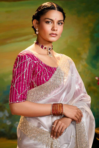 Allure in Off White Color Fancy Saree with Border Work