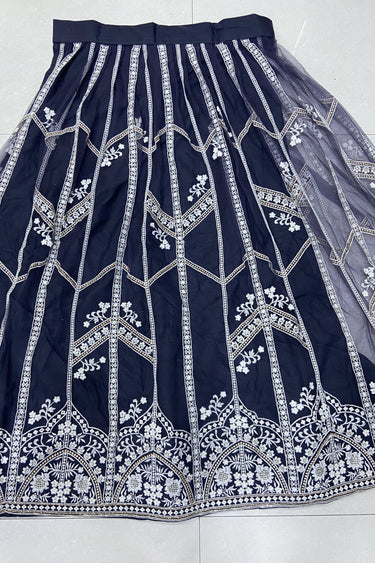 Embroidered Net Fabric Grey Color Sangeet Wear Lehenga Choli