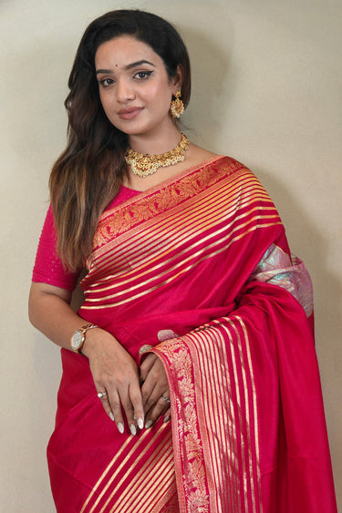 Art Silk Weaving Work Saree In Rani Color