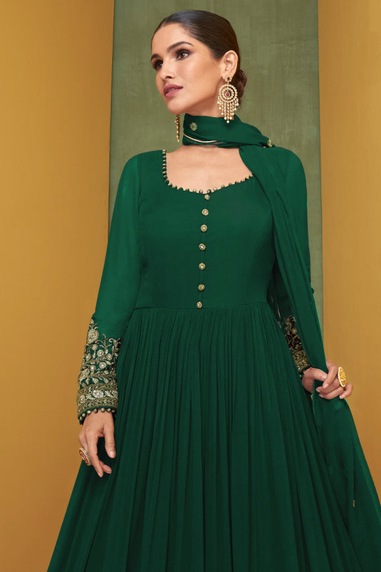 Vartika Singh Tempting Georgette Fabric Green Color Anarkali Suit