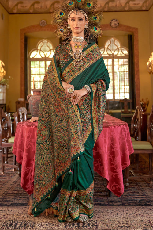 Art Silk Printed Saree In Green Color