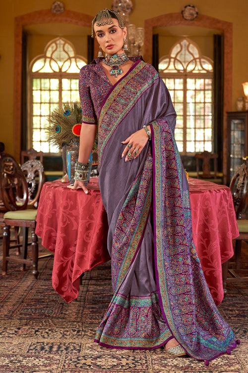 Lavender Art Silk Printed Saree For Sangeet Wear