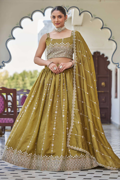 Brown Art Silk Sangeet Wear Lehenga Choli With Embroidered Blouse