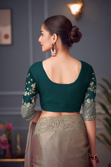 Sangeet Wear Art Silk Embroidered Lace Border Work Saree In Dark Beige Color