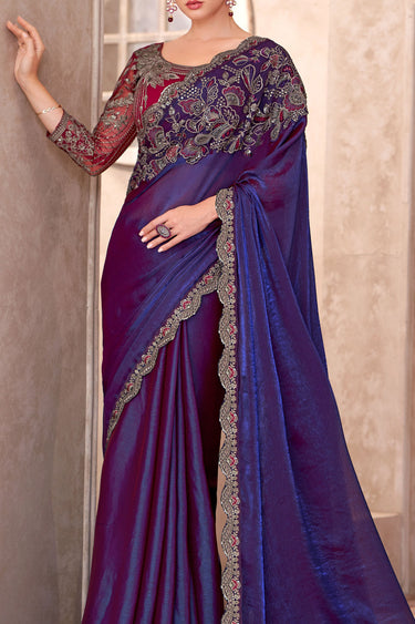 Solid Georgette Fabric Border Work Saree In Purple Color