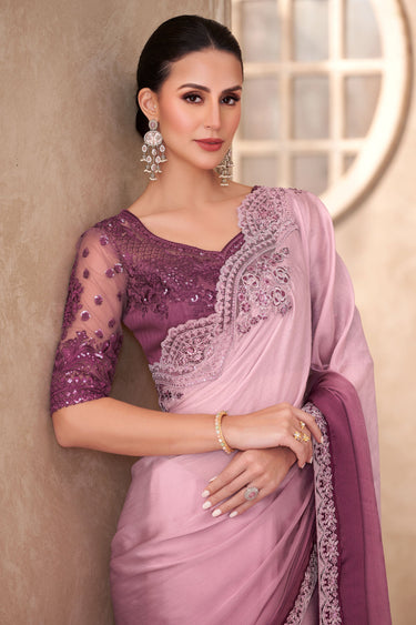 Border Work Pink Color Chiffon Fabric Sober Saree