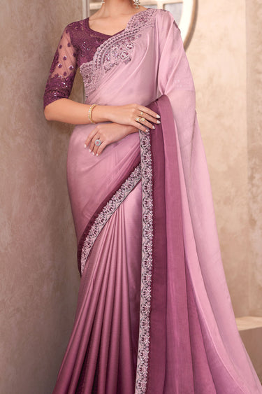 Border Work Pink Color Chiffon Fabric Sober Saree