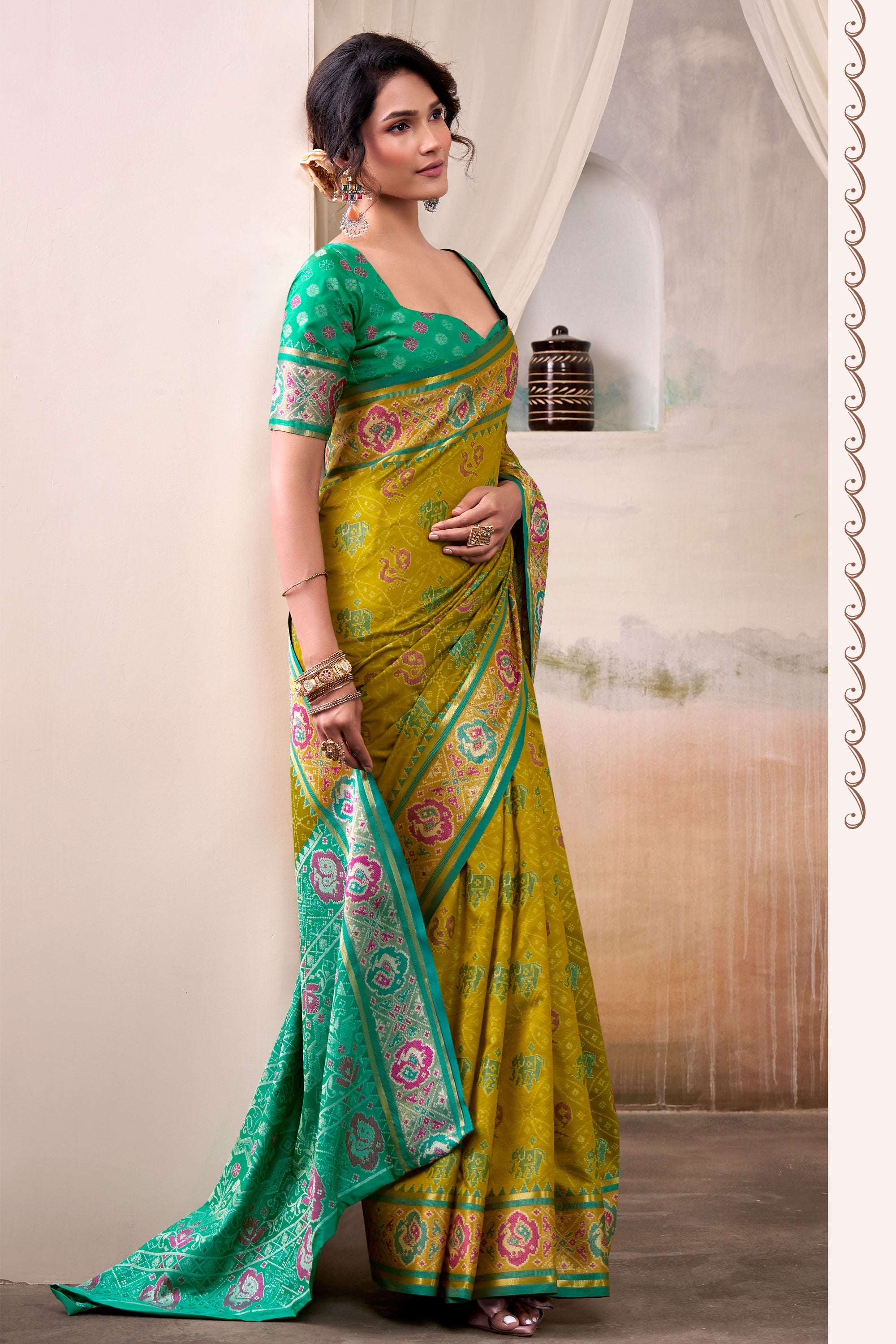 Fabulous Festive Wear Mehendi Green Color Patola Silk Saree Sarees Bazaar Fabulous Festive Wear Mehendi Green Color Patola Silk Saree Sarees Bazaar