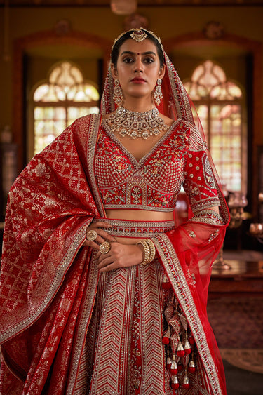 Heavy Embroidered Red Bridal Look Designer Lehenga Choli