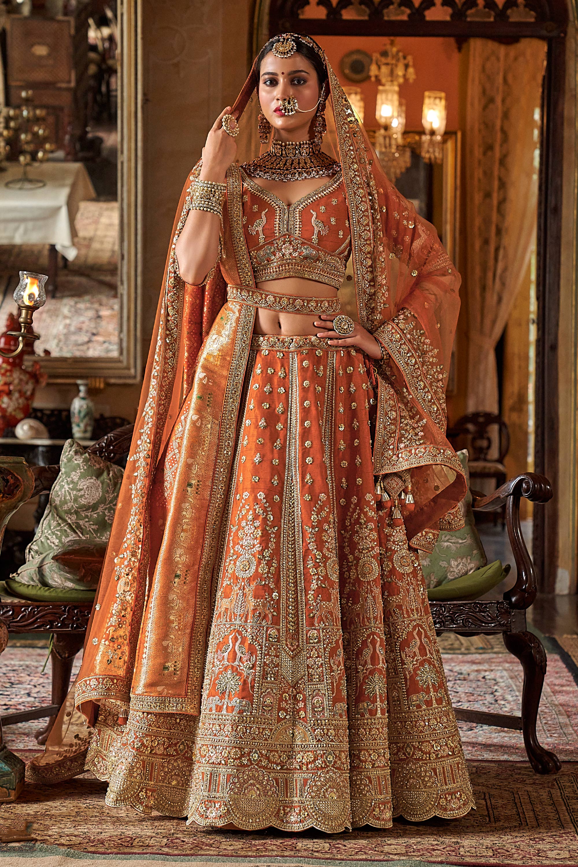 Engaging Rust Silk Heavy Embroidered Bridal Look Lehenga Choli – Sarees ...