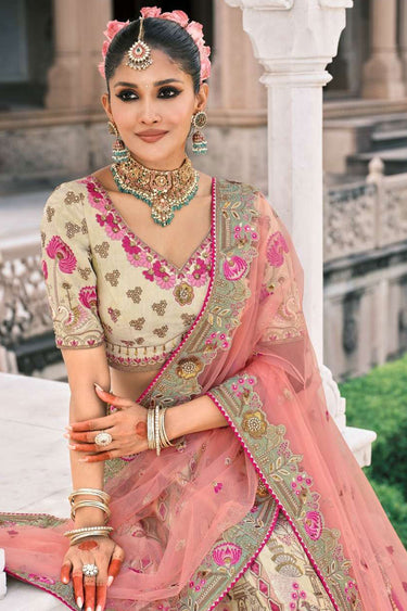 Art Silk Fabric Wedding Wear Vivacious Lehenga Choli In Beige Color
