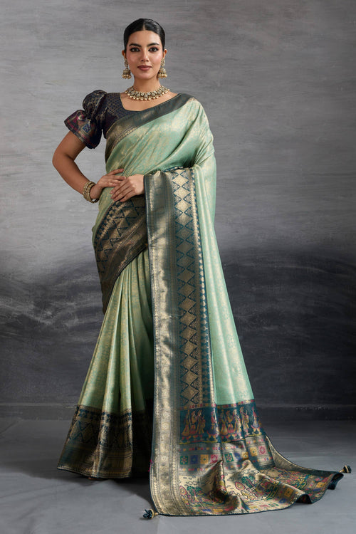Sea Green Art Silk Zari Weaving Work Wedding Wear Saree