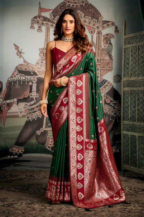 Dark Green Art Silk Weaving Work Festive Wear Saree