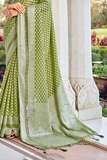 Graceful Festival Wear Weaving Work Sea Green Color Georgette Saree