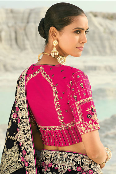Border Work Black Function Wear Designer Saree With Embroidered Blouse