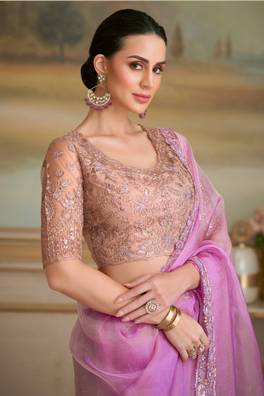 Lavender Georgette Fabric Festive Wear Saree