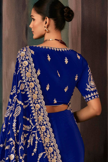 Embroidered Fancy Fabric Blue Wedding Wear Saree